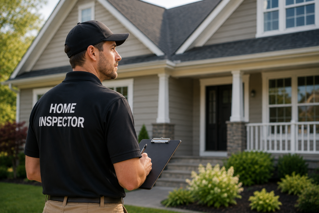 Complete Home Inspection inspector checking a home with a clipboard